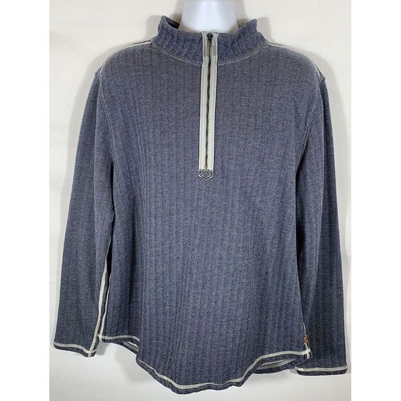 Tommy Bahama Mens XL Blue Herringbone 1/2 Zip Long Sleeve Cotton Sweater -C95 - Picture 2 of 13